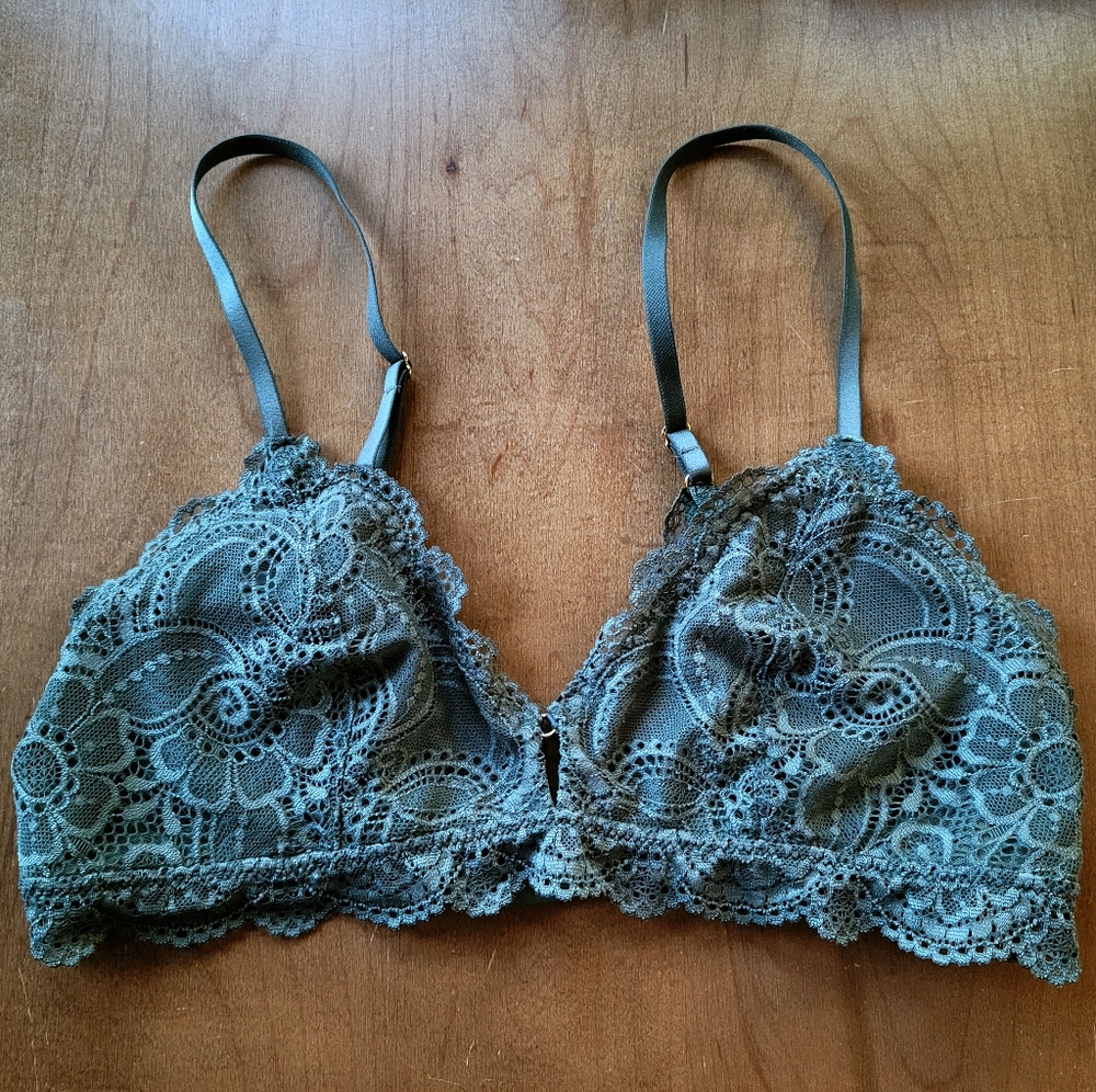 Sz M Aerie NWOT Green Lace Bralette with Goldtone Accents